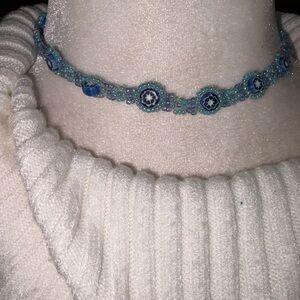 HANDMADE MULTICOLORED BLUE CHOKER NECKLACE ADJUSTABLE